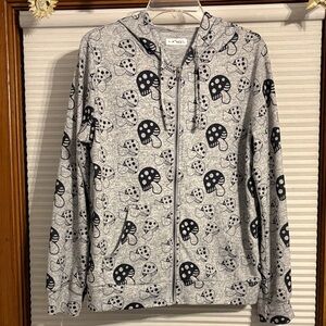 Gray Mushroom Print Hoodie